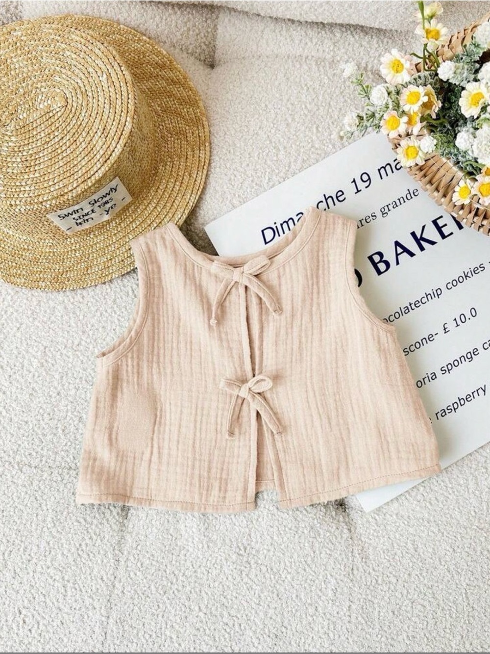 SHEIN Baby Girl Beige Double Tie Tank Top 0–1M NWT Neutral